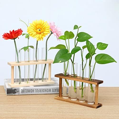 Test Glass Planter Propagation Stand Holder Vase Set with Minimalist Wood Frame and Clear Tubes Suitable for Room Bedroom, Wood - Image 4