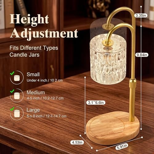 Dreamholder Electric Candle Warmer Lamp with Timer, Dimmable Candle Lamp with Adjustable Height, Wax Melter for Jar Candles Wood Base Floral Home Decor Gifts for Women Mom, Natural Wood - Image 2