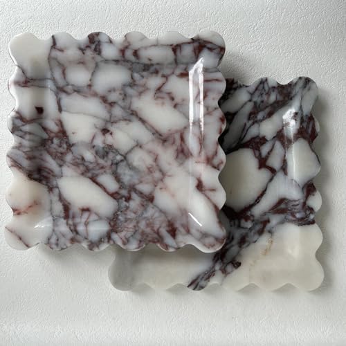 Vintage Natural Marble Tray Small Ornaments Scalloped Tray Handmade Storage Dish for Counter, Vanity, Dresser, Nightstand and Desk (Calacatta Purple) - Image 6