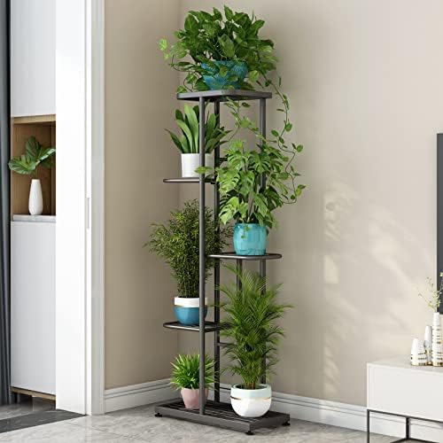 LINZINAR 5 Tier Plant Stand Indoor Outdoor Metal Flower Pot Display Shelf - Image 3