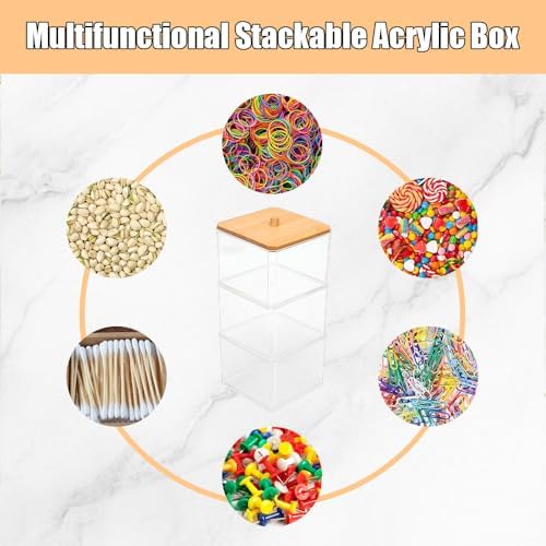 AKAZA Clear paper clip organizer with Bamboo Lid - 3-Layer paper clip holderfor Desk, Vanity, Bathroom, Drawer Storage, Makeup Brush & Qtips Holder, Aesthetic Home Office Supplies (Clear) - Image 3