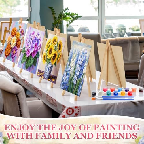 Supervitae 72 Piece Rustic Flowers Square Pre Drawn Canvas Kit 8" Paint and Sip Kit for Adults Painting Party Pre Printed Canvas DIY with Pictures Paints Easels Brushes for Party Gifts - Image 6
