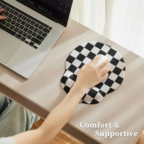 Ohocut Black White Checkered Mouse Pad with Gel Wrist Rest, Wrist Support, Ergonomic Desk Accessories for Women, Office Laptop Gaming Decor, Cute Aesthetic Check Design - Image 6