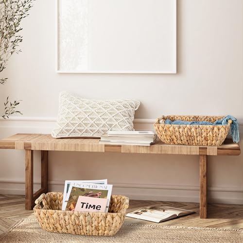 Water Hyacinth Storage Baskets with Wooden Handles，Large Wicker Baskets for Organizing Set of 2 - Image 5