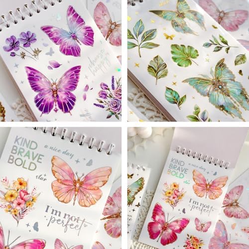 Flower and Butterfly Sticker Book, 30 Sheets 300+ Pcs, PET Material with Gold and Holographic Foil, for Planner Scrapbooking Journaling Card Making - Image 3