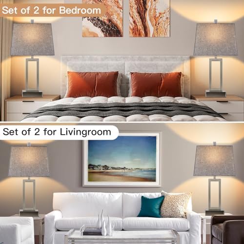Lolikit 23.5" Touch Control Table Lamps, Metal Bedside Lamp for Bedroom Set of 2 with USB A+C Ports & AC Outlet, 3-Way Dimmable Nightstand Lamp for Living Room (LED Bulb Included) - Image 5