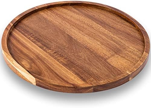 11.5 Inches Candle Holder Tray Home Decor, Round Wood Tray for Coffee Table, Small Wooden Serving Decorative Trays for Home (Pack of 2) - Image 2
