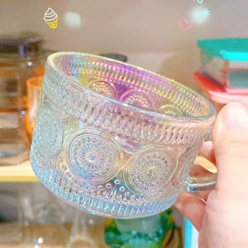 MFACOY Vintage Coffee Mugs Set of 2, 14 oz Iridescent Embossed Glass Tea Cups with Handle for Cappuccino, Latte, Hot or Cold Beverages - Image 2
