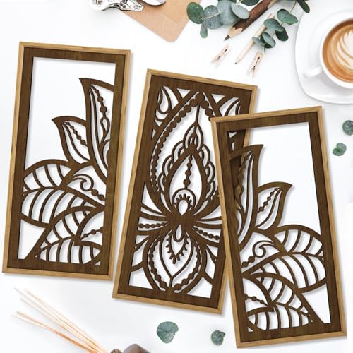 HPNIUB 3PCS Lotus Flower Wall Decor, Mandala Carved Wood Sign for Yoga Room, Spiritual Meditation Wooden Hanging Plaque Home Decor for Living Room Office Bathroom Decoration(8x16Inch) - Image 2