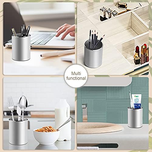 Vaydeer Metal Pen Holder Aluminum Pencil Holder for desk, Round Desktop Organizer and Silver Pencil Cup for Office, School, Home and Stationary Supplies (3.15 x 3.15 x 3.94 Inches) - Image 5