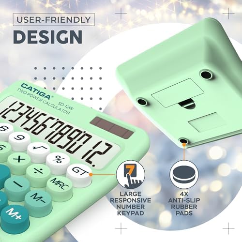 CATIGA Mechanical Switch Calculator with Solar and Battery Dual Power, 12-Digit Large LCD Display, Aesthetic and Cute Desktop Calculator with Big Button, for Home, School and Office Use, SD-1299 - Image 6