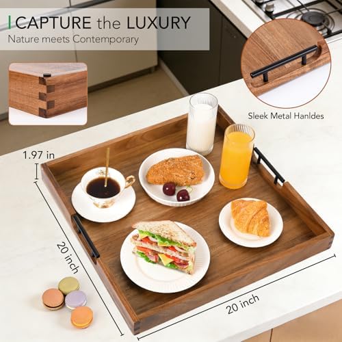 Joy&Grace Acacia Wood Ottoman Tray with Handles 20" x 20" - Image 2