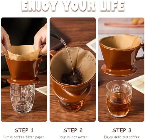 Pour Over Coffee Dripper, Ceramic Pour Over Coffee Maker, Brown - Image 6