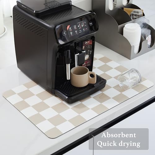 Ohocut Checkered Dish Drying Mat for Kitchen Counter, Coffee Bar Station Accessories, Retro Cute Aesthetic Modern Absorbent Drainer Mat Kitchen Drying Mat Easy Clean, Beige 16" x 24" - Image 4