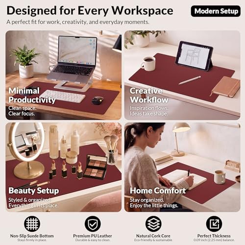 AFIING Leather Desk Pad Protector, 23.6" x 13.7", Red - Image 6