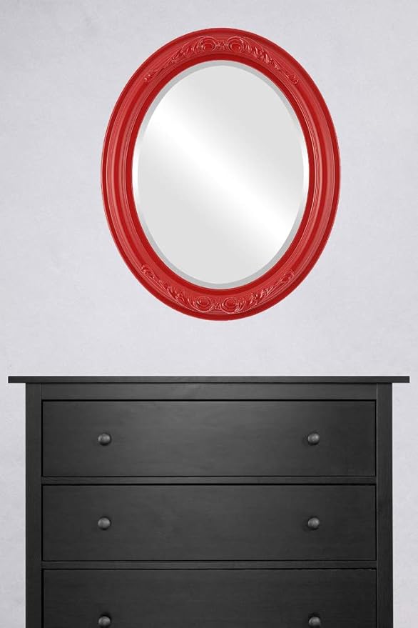 OVALCREST Oval Beveled Wall Mirror for Home Decor - Florence Style - Holiday Red - 24" x 20"