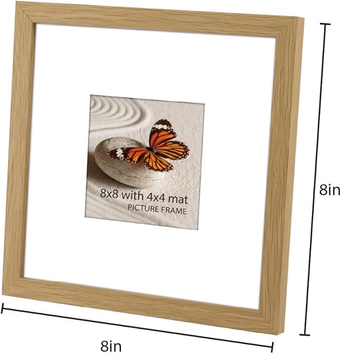 Memory Island 8x8 with 4x4 Photo Frames for Wall and Tabletop Display, 8 by 8 Natural Wood Picture Frames with HD Plexiglass, Set of 15