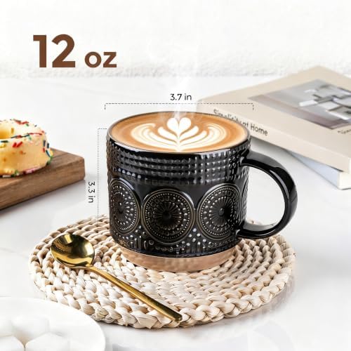 GBhome 12OZ Stackable Coffee Mugs, Ceramic Coffee Mugs with Texture Patterns for Man,Woman,Dad,Mom, Modern Coffee Mugs Set of 4 for Latte/Cappuccino/Cocoa. Dishwasher&Microwave Safe - Image 2