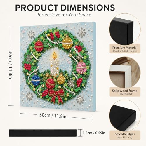 Framed Button Art Kit 11.8" DIY Mosaic Craft for Adults(Christmas Wreath) - Image 2