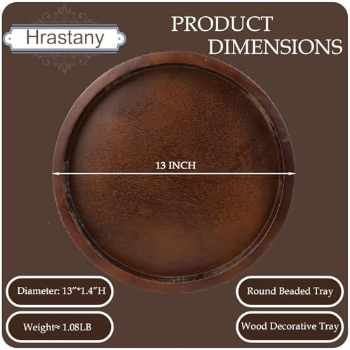 Hrastany Round Wood Decorative Serving Tray for Coffee Table, Dark Brown - Image 3
