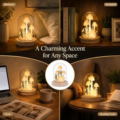 QUELIEN Mushroom Lamp,Mothers Day Mom Gifts for Mom,Light Up Mushroom in Glass Dome,Birthday Party Decorations,Ideal Birthday Gift,GirlfriendGift - Image 7