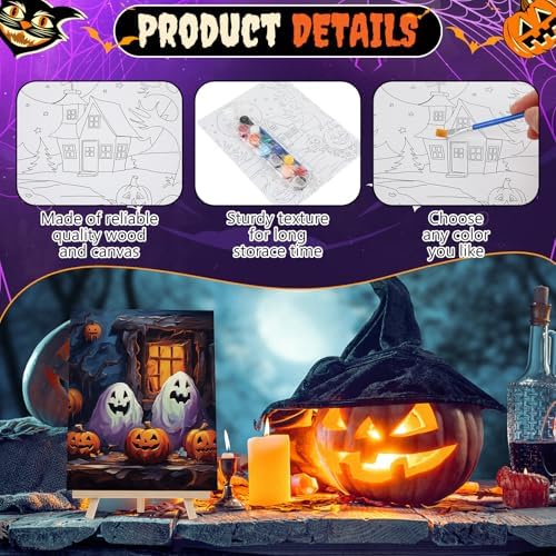 Zhanmai 20 Set Pre Drawn Canvas Painting Kit, Ghost,Skull,Pumpkin - Image 3