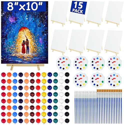 15 Pack Paint and sip Kit for Adults, 8x10 Inch Canvas Painting Kit by Unknown