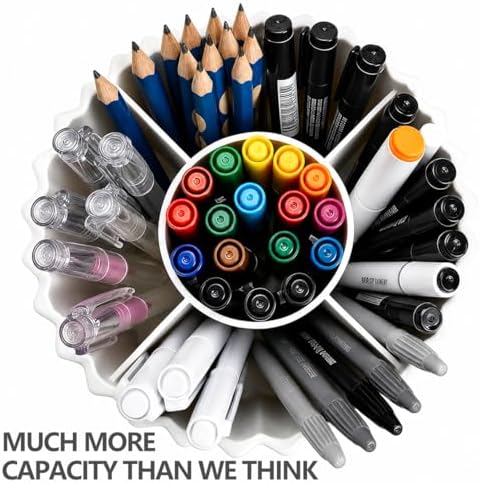 Lebenrich Rotating Pen Holder for Desk, 5 Slots Easthetic Pencil holder Desk Organizer Supplies and Accessories for Women Girls, Pencil Cup for Office Home Art Supply, White - Image 4
