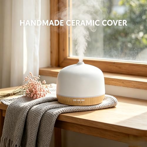Ceramic Essential Oil Diffusers for Home Large Room, Aromatherapy Scent Air Diffuser Ultrasonic Aroma Defusers 500ml with Timed—Wood - Image 2