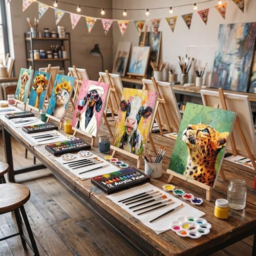 Ctosree 72 Pcs Flower Animal Paint and Sip Kit for Adults 8'' x 10'' Pre Drawn Canvas for Painting DIY Pre Printed Canvas for Party Favor Acrylic Painting Kit Wood Easel Brushes Date Night Bulk - Image 2