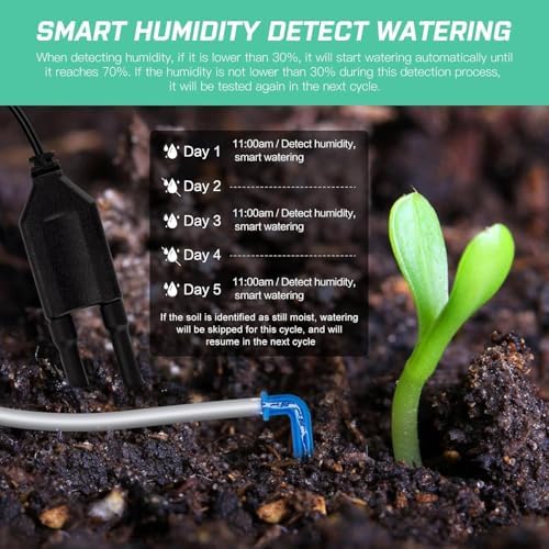 Automatic Plant Waterer Indoor Self Watering System for 15 Potted Plants, Auto Drip Irrigation Kit Programmable Water Timer with Smart Humidity Detection, Green - Image 7