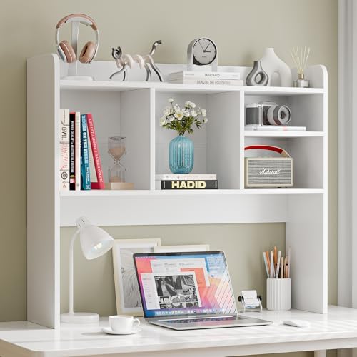 Nova Microdermabrasion Wooden Desktop Bookshelf with 6 Shelves–3-Tier Desk Organizer Hutch for Computer Desk, Home or Office (White) - Image 7