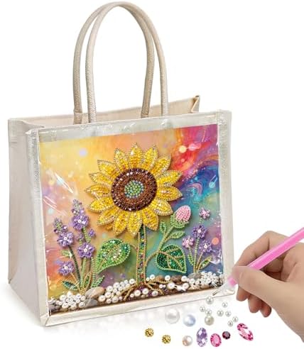 Xylzzuit DIY Pearl Painting Canvas Tote Bag Kit 11.42IN Diamond Art Handbag for Women Shopping Grocery Bag Dots Beads Art Craft Gift (Sunflower) by Xylzzuit