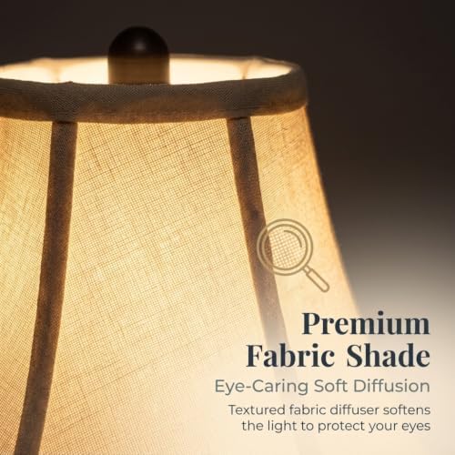 Traditional Table Lamp, Brown Vintage Desk Lamp with Fabric Shade - Image 6