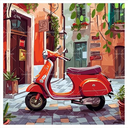 TAOPAOLAB Italian Street Digital Painting Kit for Adults - DIY Red Scooter Scene Oil Painting on Canvas 7.87x7.87In, Framed Acrylic Paint Kit, Good for Beginners, Home Decor or Gift Artwork by Unknown