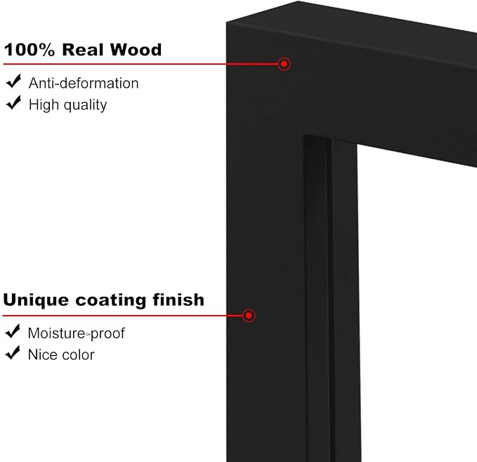 KINLINK 10x12 Picture Frame Black, Solid Wood Frames with Acrylic Plexiglass for Pictures 7x9 with Mat or 10x12 without Mat, Tabletop and Wall Display Photo Frame, Set of 4