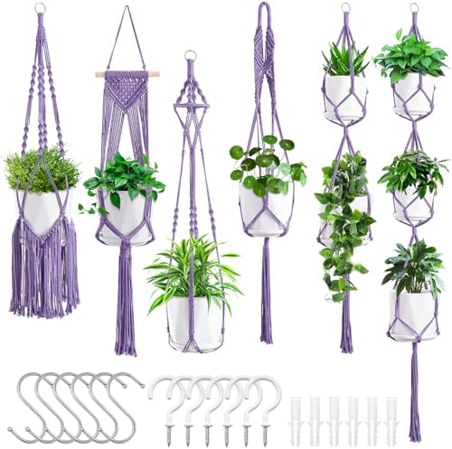 SFENNGPET Macrame Plant Hangers, 6Pack Hanging Planters for Indoor Plants by SFENNGPET