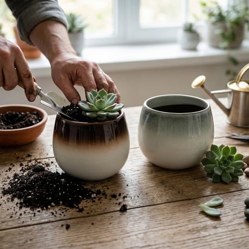 Ceramic Plant Pots, 5.5 Inch Indoor Planters, Ombre Glaze for Houseplants - Image 3