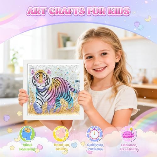 GHHKUD Tiger Diamond Art Painting Kits for Adults with Frame, Diamond Art Animals Crafts for Ages 4-6-8-12, Easy to DIY Gem Painting Gifts Home Wall Deco 15x15cm (Beautiful Packages) - Image 5