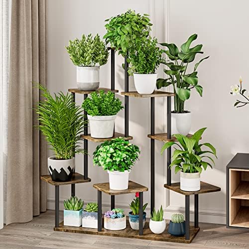 AZERPIAN 9 Tier Tall Plant Stand Indoor Corner Tiered Shelf Metal MDF Board - Image 2