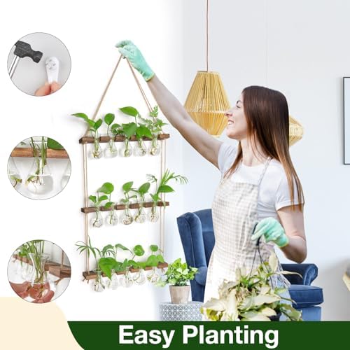 XXXFLOWER Wall Hanging Propagation Station 5 Bulb Vase 3 Tiers Brown - Image 5