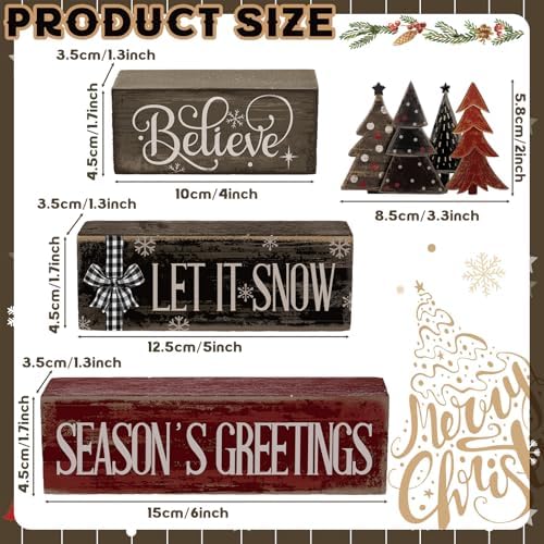 Moucuny 4 Pcs Christmas Decor Wooden Block Signs for Tiered Tray Table - Image 2