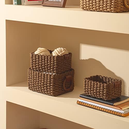 LA JOLIE MUSE Small Wicker Baskets for Organizing, Brown 3 Pack - Image 2