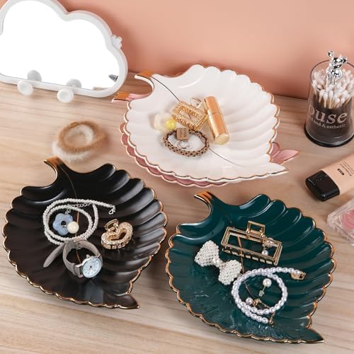 VanEnjoy Decorative Candy Dishes - Pink Ceramic Key Bowl for Entryway Table, Leaf Jewelry Plate Tray - Image 7
