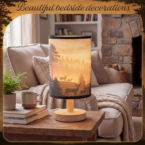 VIHOSE Rustic Deer Table Lamp Brown Forest Lampshade Nightlight Wood Base - Image 5