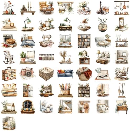 50Pcs Vintage Stickers,Waterproof Transparent PET Aesthetic Decorative Sticker Scrapbooking Supplies for Adult Card Making Letters Planner Journaling Junk Journal Water Bottles Art Craft,Retro Scene - Image 2