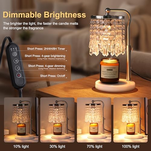 Candle Warmer Lamp Silver Adjustable Height with Timer Dimmer - Image 3