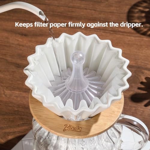 Bincoo Ceramic Coffee Dripper,Pour Over Coffee Dripper with Wood Stand, Flower-shape for 1-2 Cups Slow Brewing Maker for Home Cafe (3-Piece pink) - Image 2