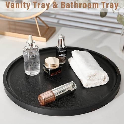 Round Wooden Serving Tray, 11 Inch Acacia Decorative Tray, Black - Image 5
