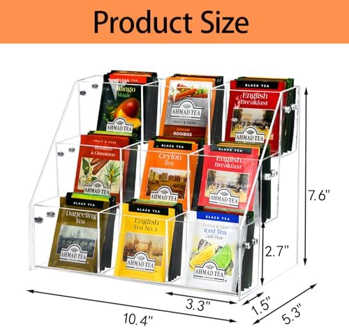 Tea Bag Organizer, Acrylic Tea Holder Storage Rack, Assembly Required - Image 3